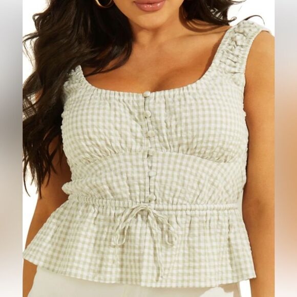 Guess Gingham Peplum Top - Picture 4 of 8